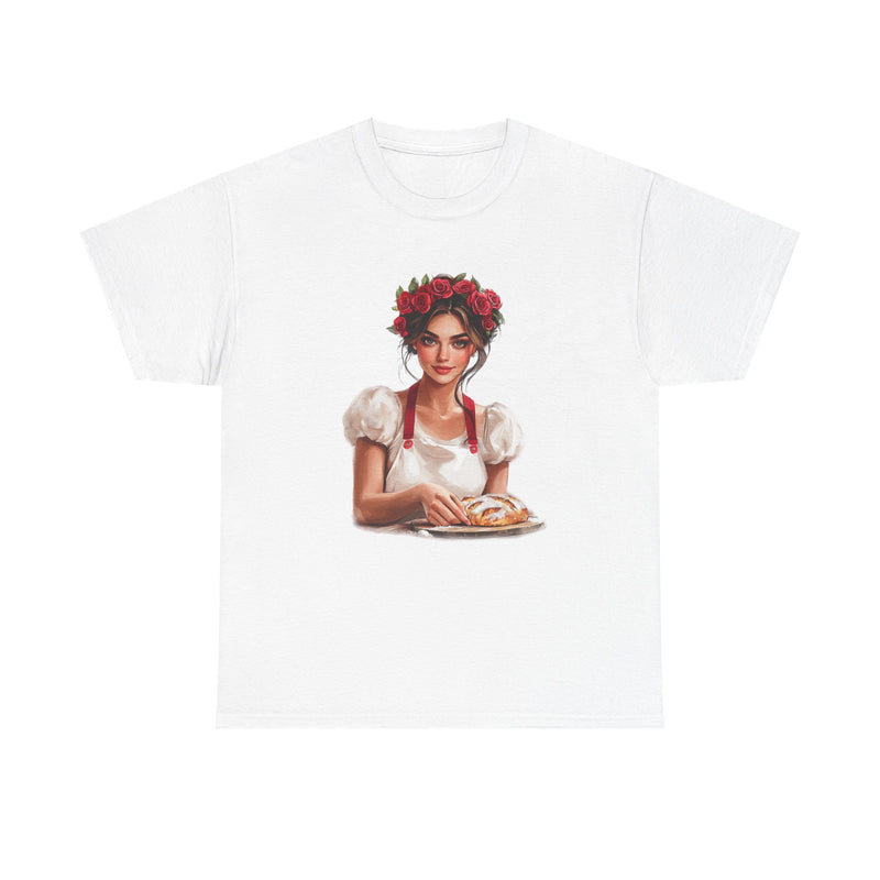 Front view of vintage bakery baking shirt – soft cotton foodie tee