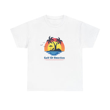 Gulf of America tee with sunset graphic – front view beachwear