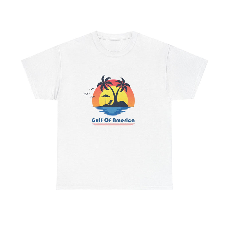 Gulf of America tee with sunset graphic – front view beachwear