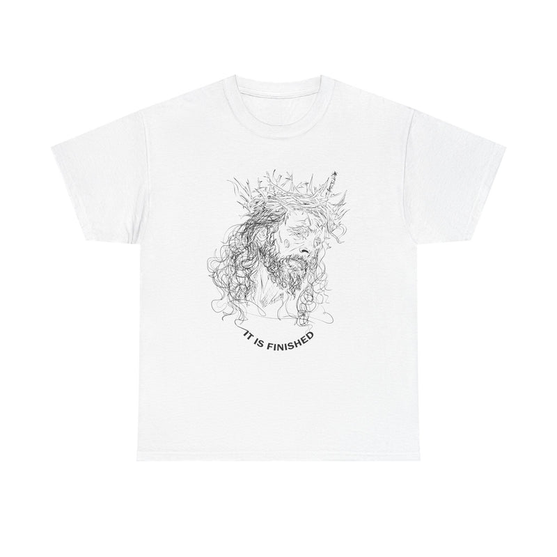 Front view of “It Is Finished” Good Friday tee with bold Christian message