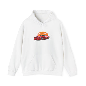 Retro Car Sunset hoodie featuring Mustang GTR graphic – front view