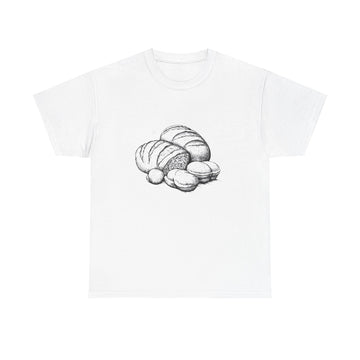 Front view of vintage bakery shirt with hand-drawn bread illustration