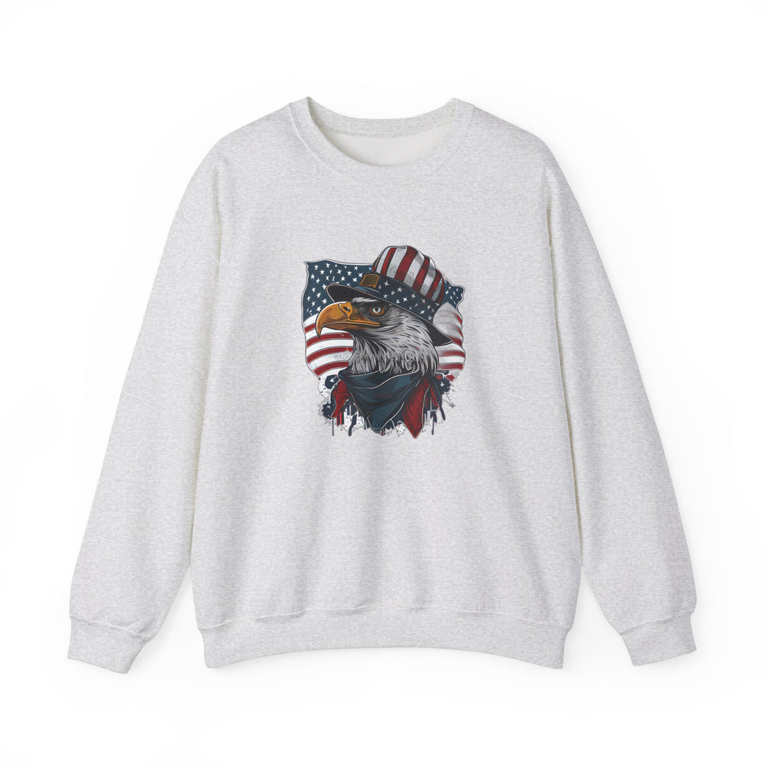 Front view of American Flag sweatshirt with patriotic eagle graphic