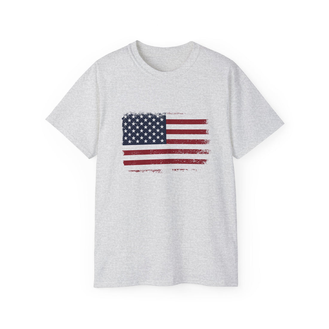 Front view of American Flag Tee Shirt with bold patriotic graphic