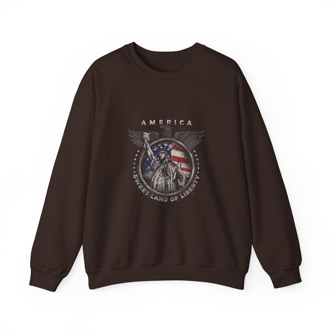 American Flag sweatshirt with patriotic graphic and Statue of Liberty design