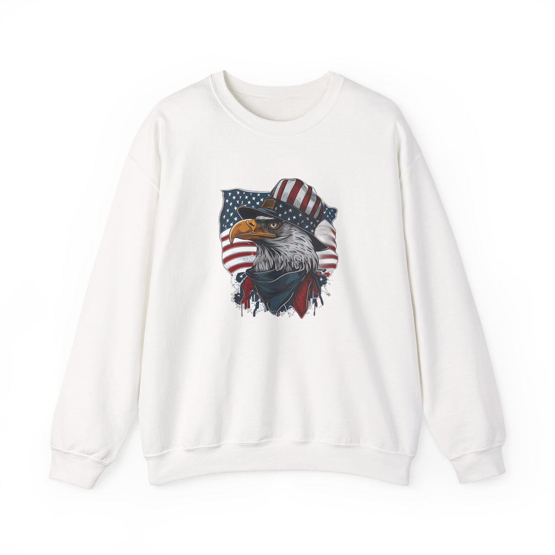Front view of American Flag sweatshirt with patriotic eagle graphic