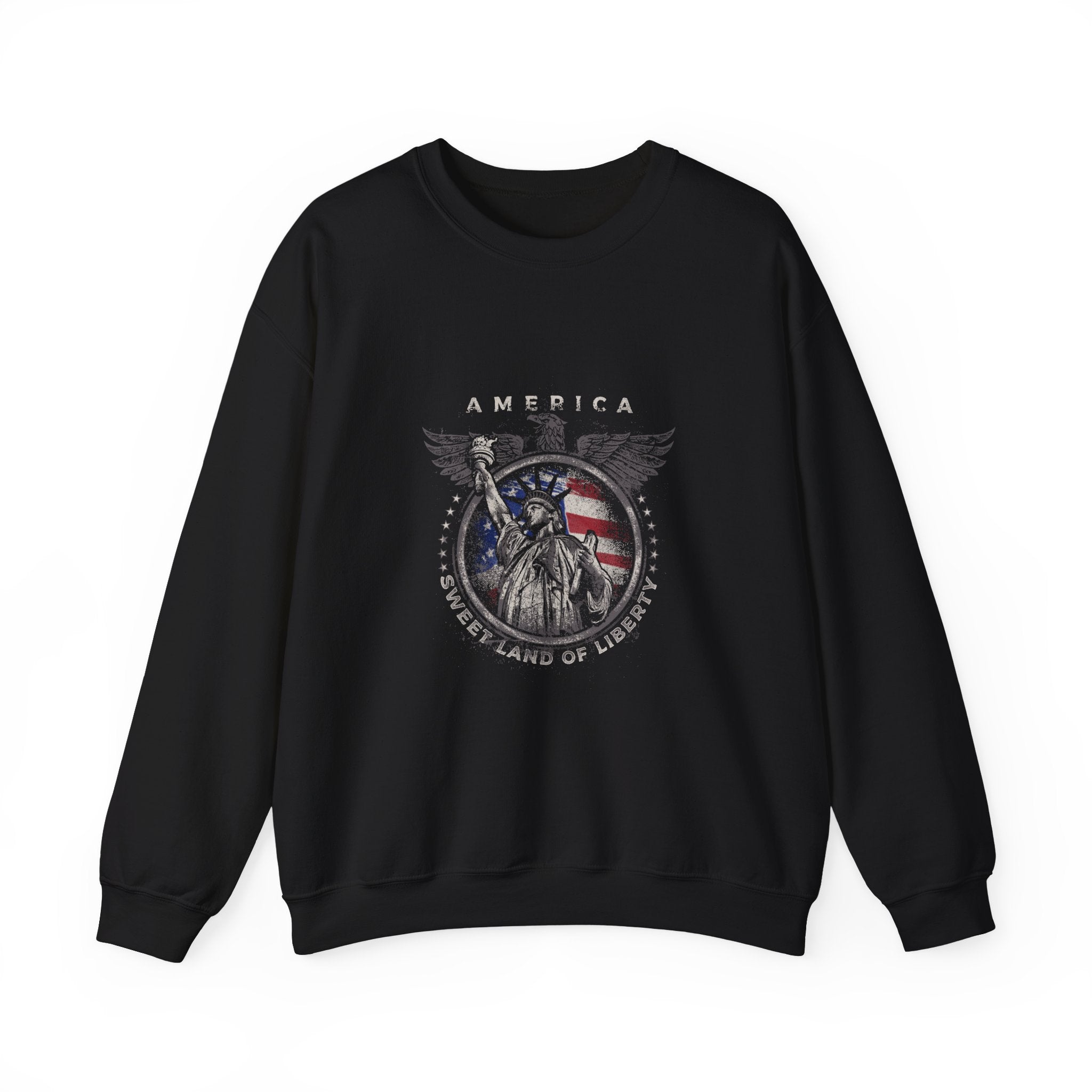 American Flag sweatshirt with patriotic graphic and Statue of Liberty design