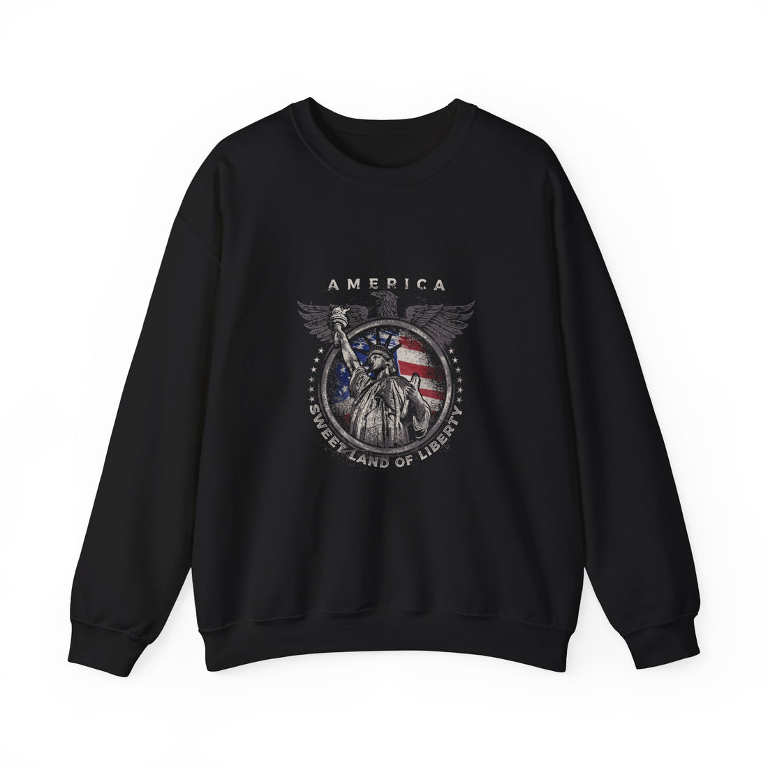 American Flag sweatshirt with patriotic graphic and Statue of Liberty design