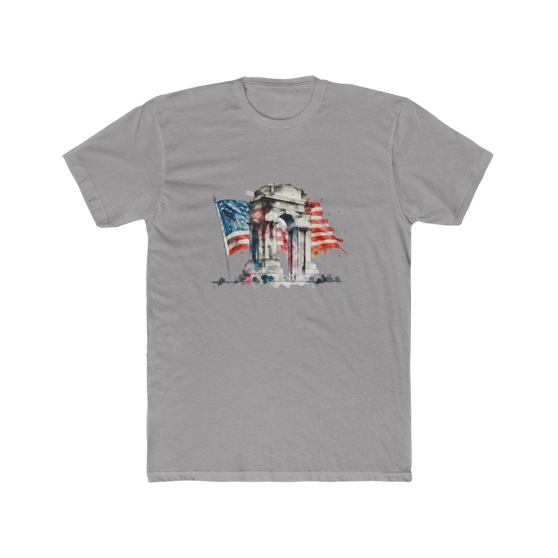 Front view of American Flag tee with vintage patriotic graphic