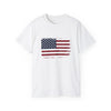 Front view of American Flag Tee Shirt with bold patriotic graphic