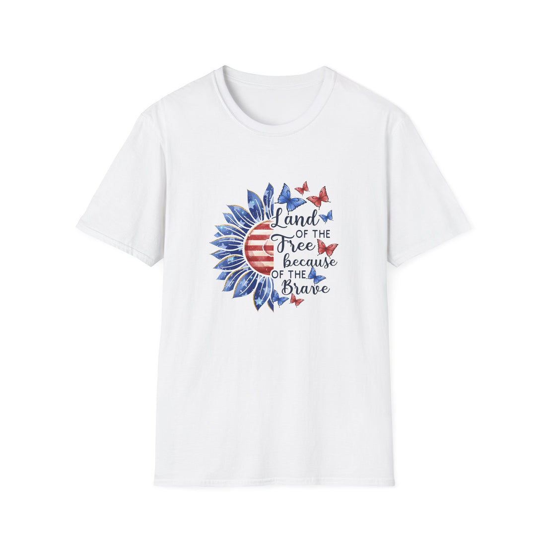 American Flag tee shirt with floral patriotic design – front view