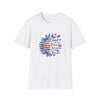 American Flag tee shirt with floral patriotic design – front view