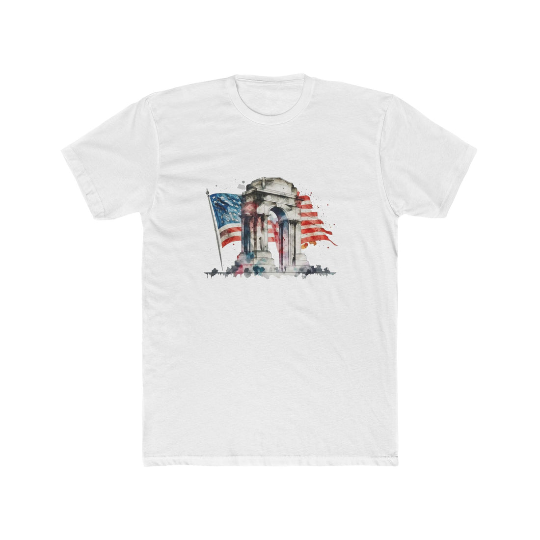 Front view of American Flag tee with vintage patriotic graphic