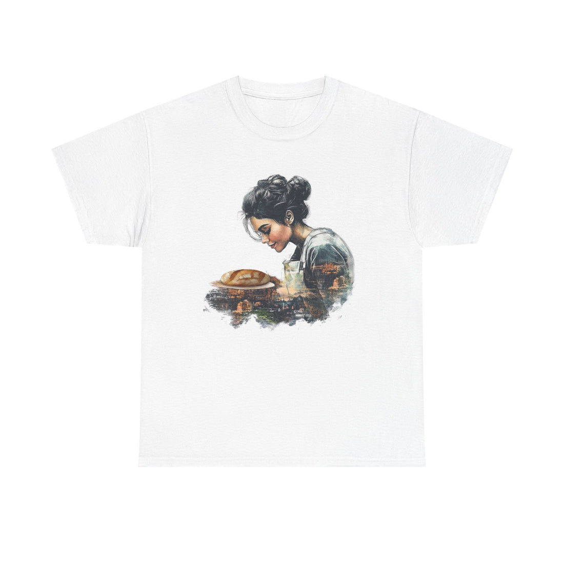 Front view of artistic baker shirt with retro baking design