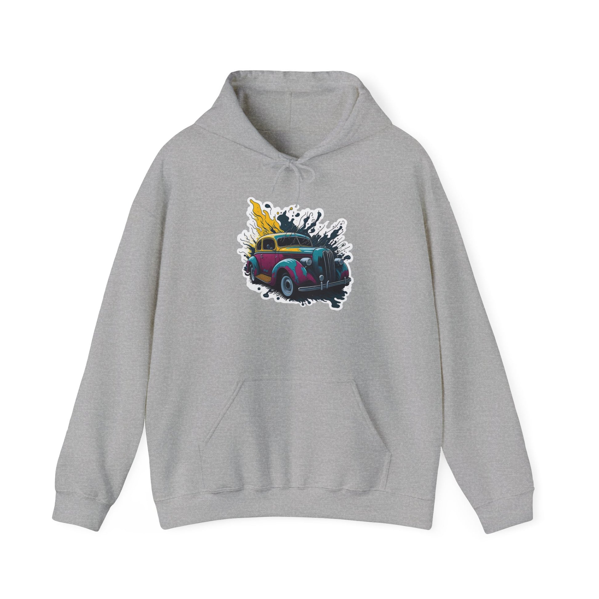 Car graphic hoodie – soft, warm with front pouch pocket