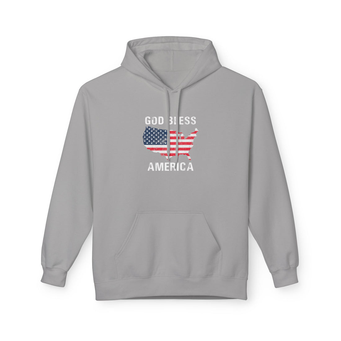 Front view of God Bless America hoodie with USA map graphic