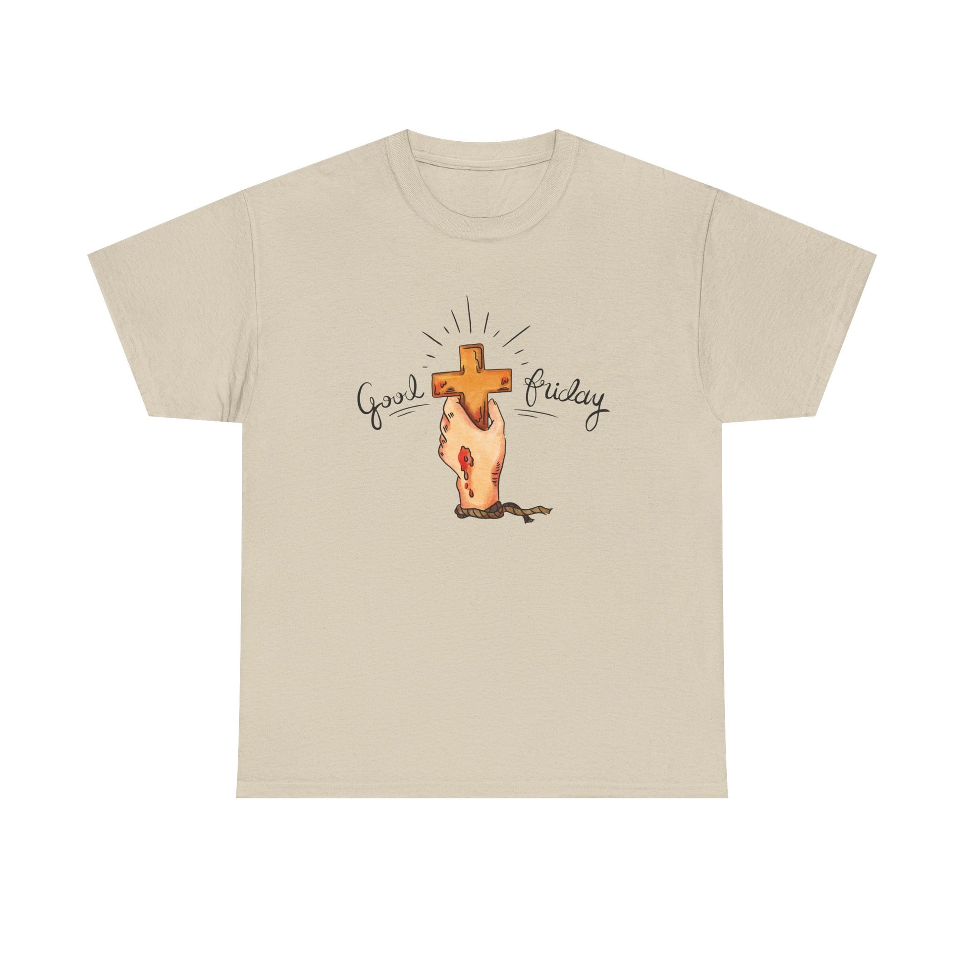 Good Friday tee featuring symbolic hand and cross design – perfect spiritual wear