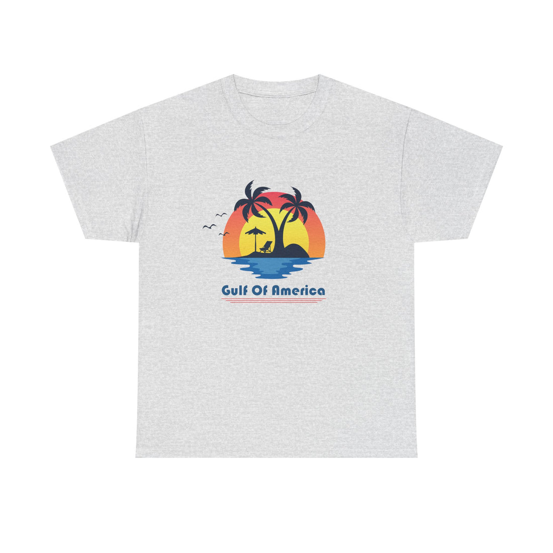 Gulf of America tee with sunset graphic – front view beachwear