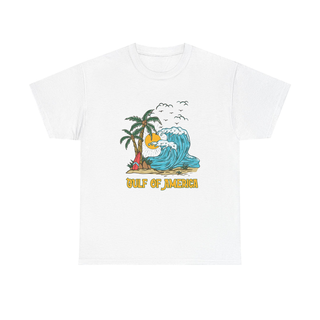 Front view of Gulf of America shirt with summer vibes graphic