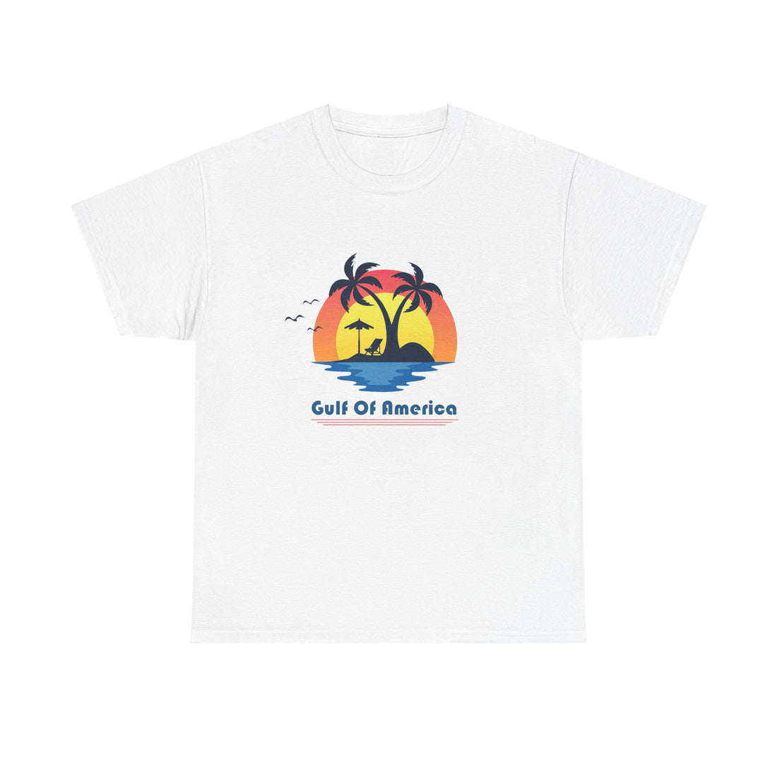 Gulf of America tee with sunset graphic – front view beachwear