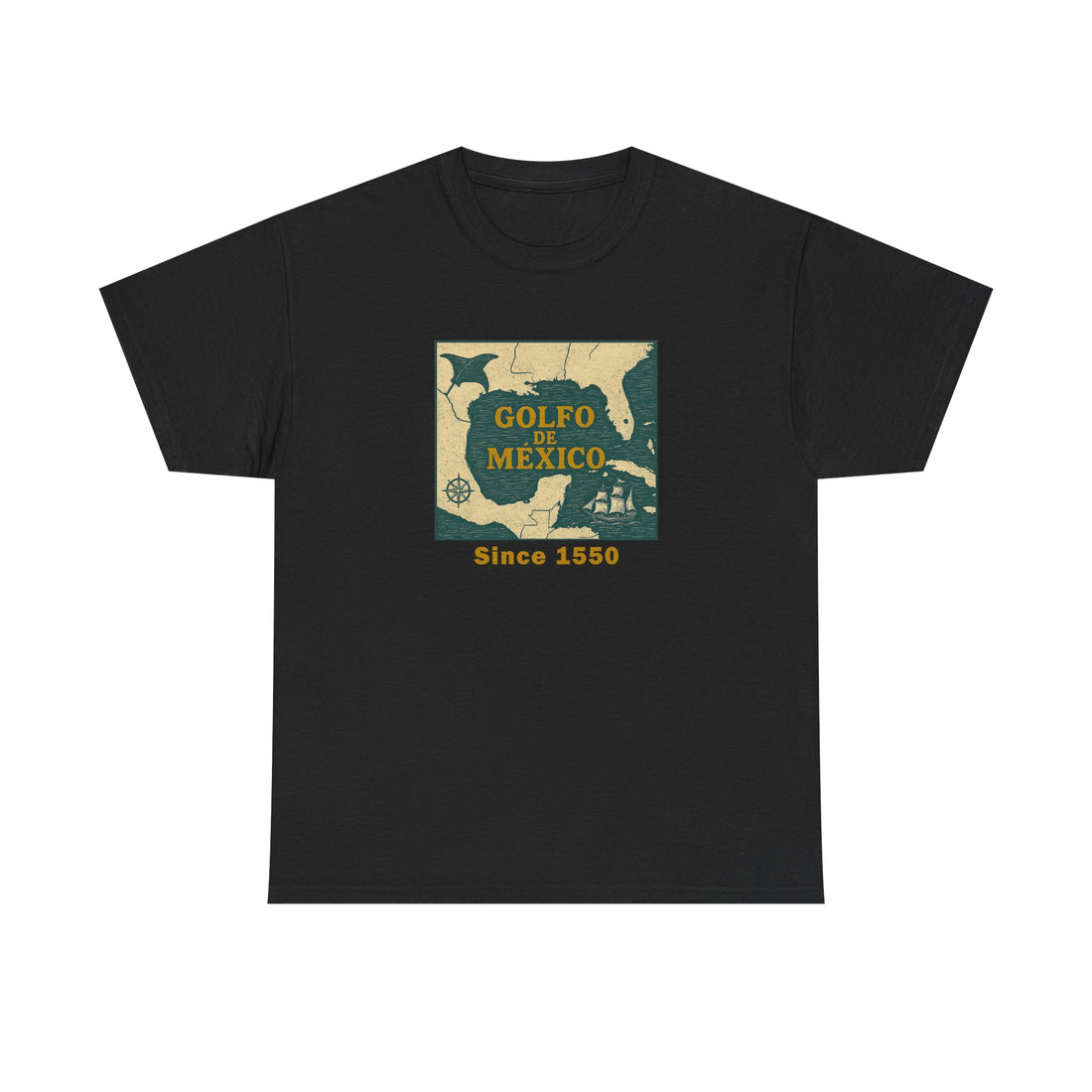Front view of Gulf of Mexico tee with vintage nautical graphic
