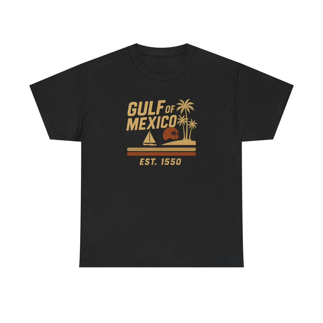 Front view of Gulf of Mexico shirt with vintage graphic