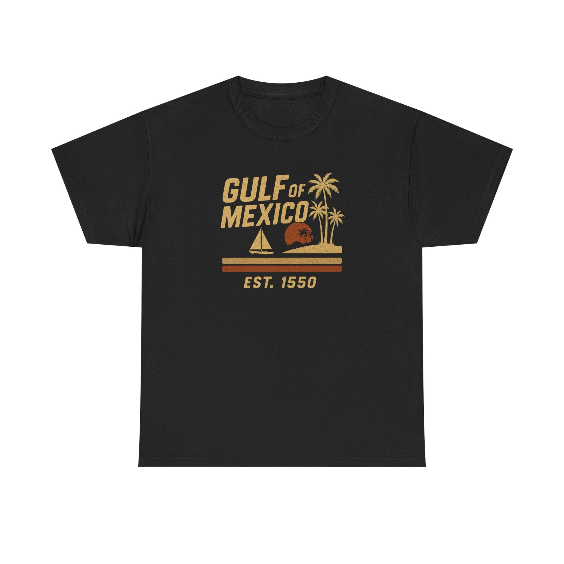Front view of Gulf of Mexico shirt with vintage graphic
