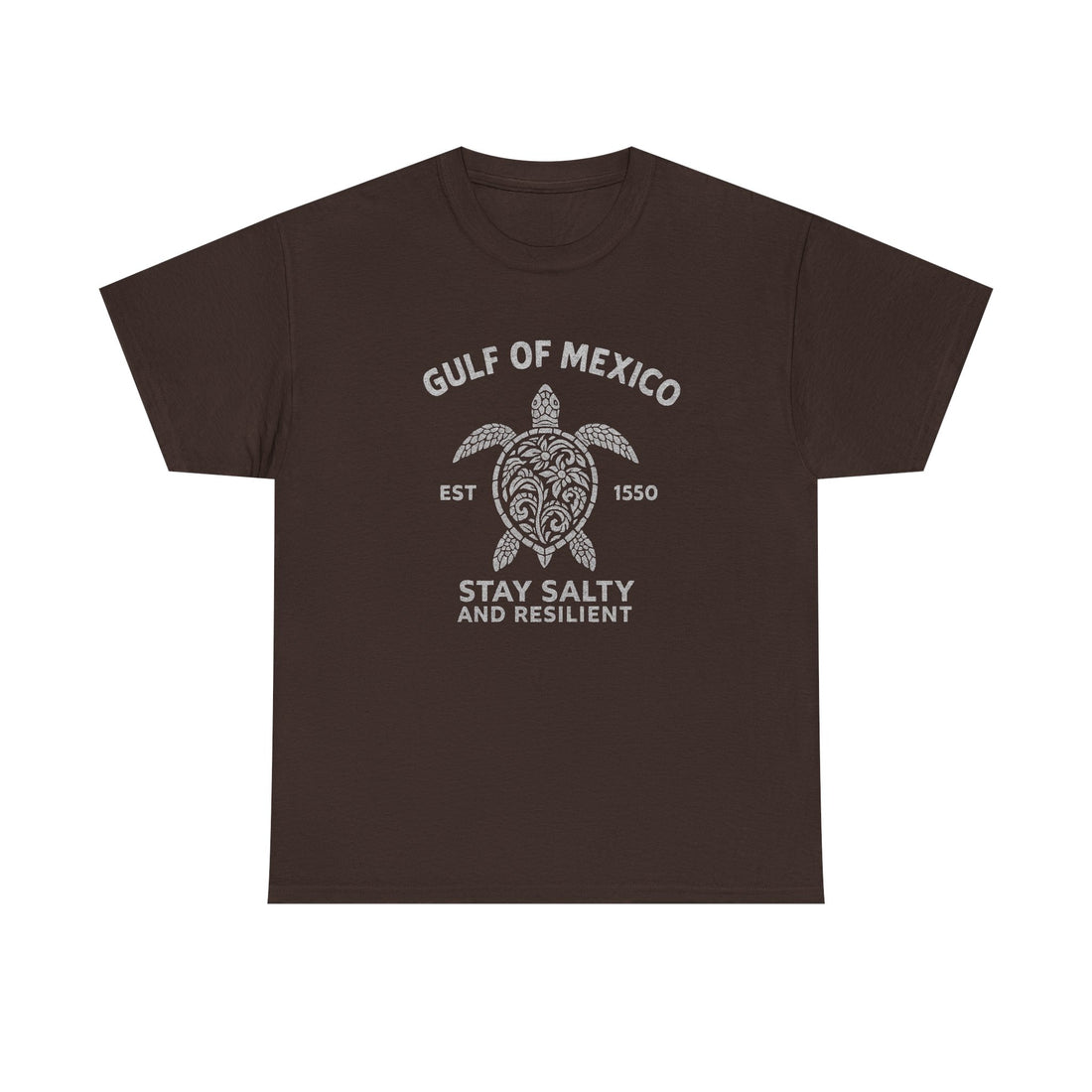 Front view of Stay Salty Gulf of Mexico shirt with vintage turtle graphic