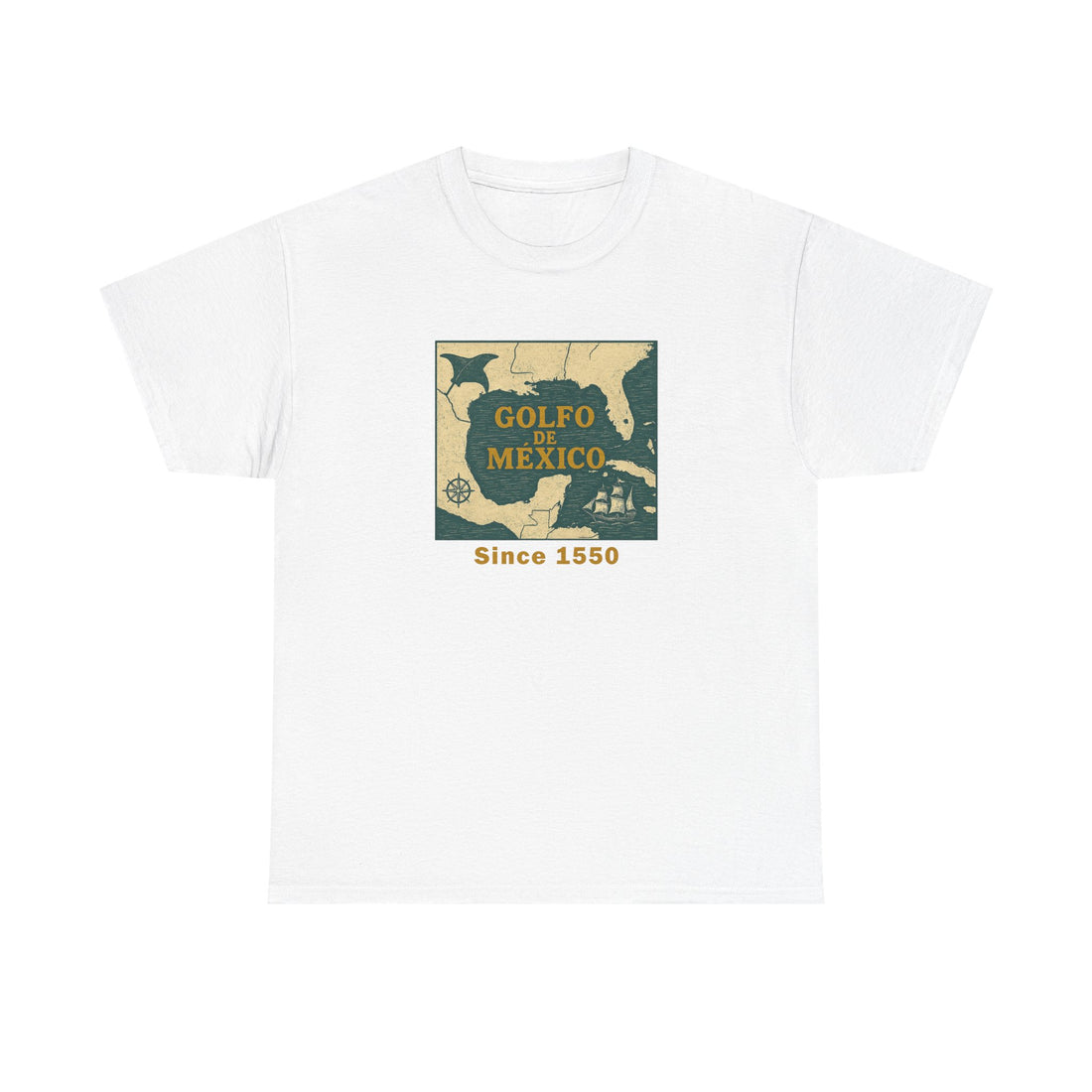 Front view of Gulf of Mexico tee with vintage nautical graphic