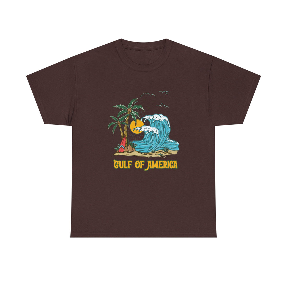 Front view of Gulf of America shirt with summer vibes graphic