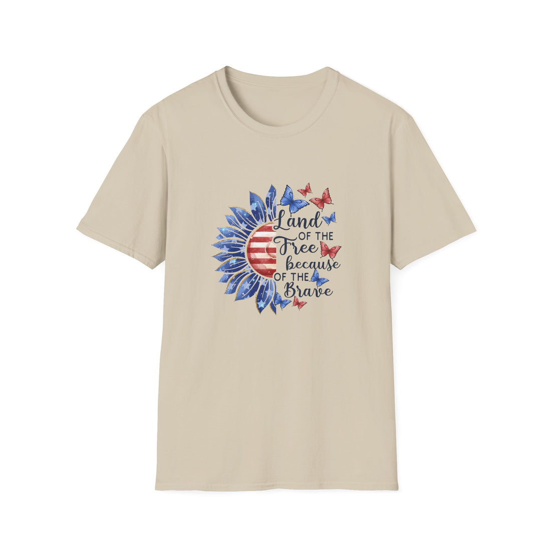 American Flag tee shirt with floral patriotic design – front view