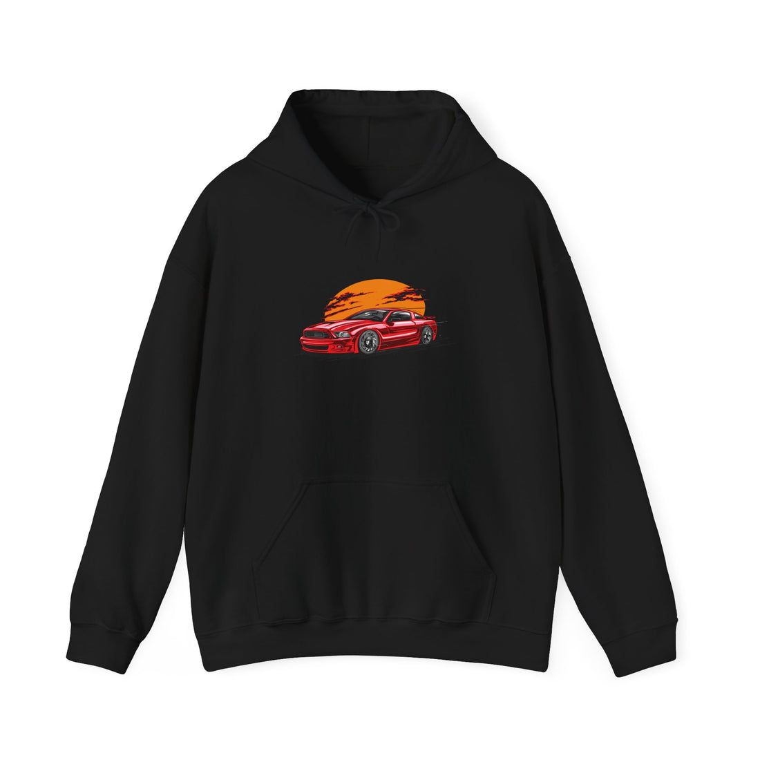 Retro Car Sunset hoodie featuring Mustang GTR graphic – front view