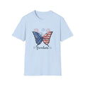 Unisex American Flag shirt with butterfly and fireworks graphic