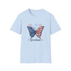 Unisex American Flag shirt with butterfly and fireworks graphic
