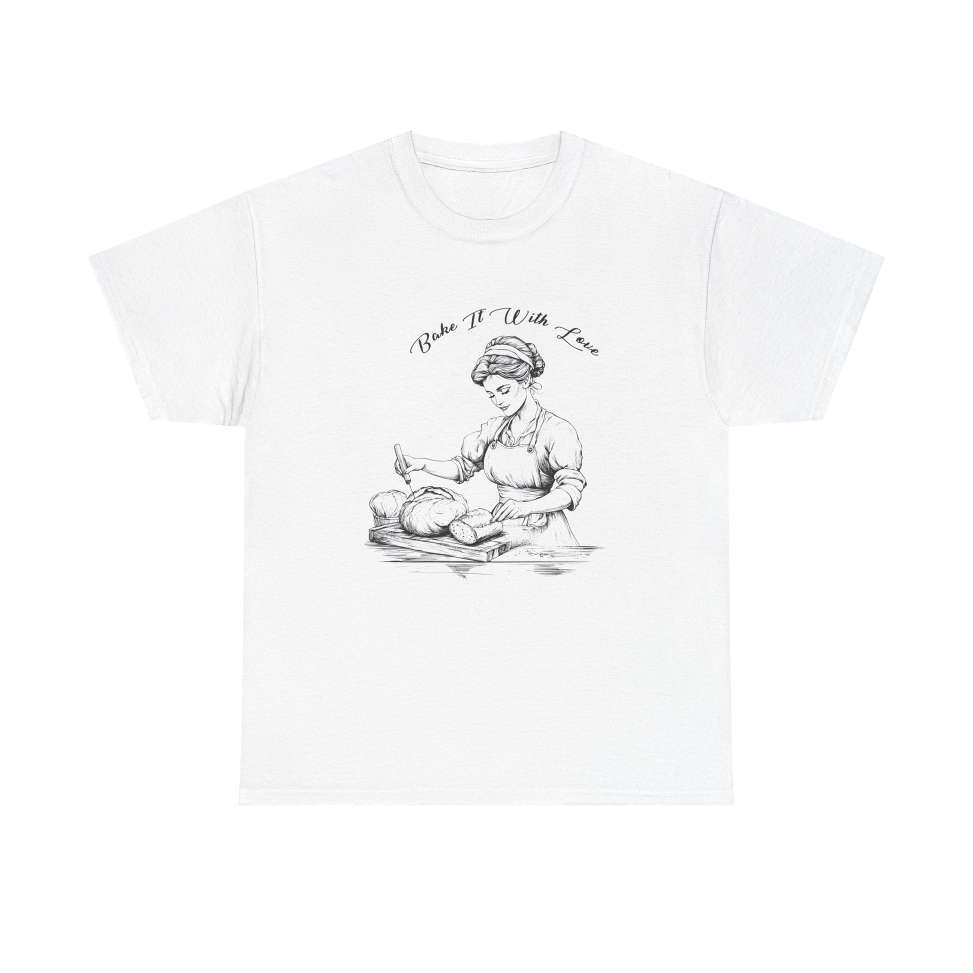 Front view of vintage baker shirt with retro baking graphic