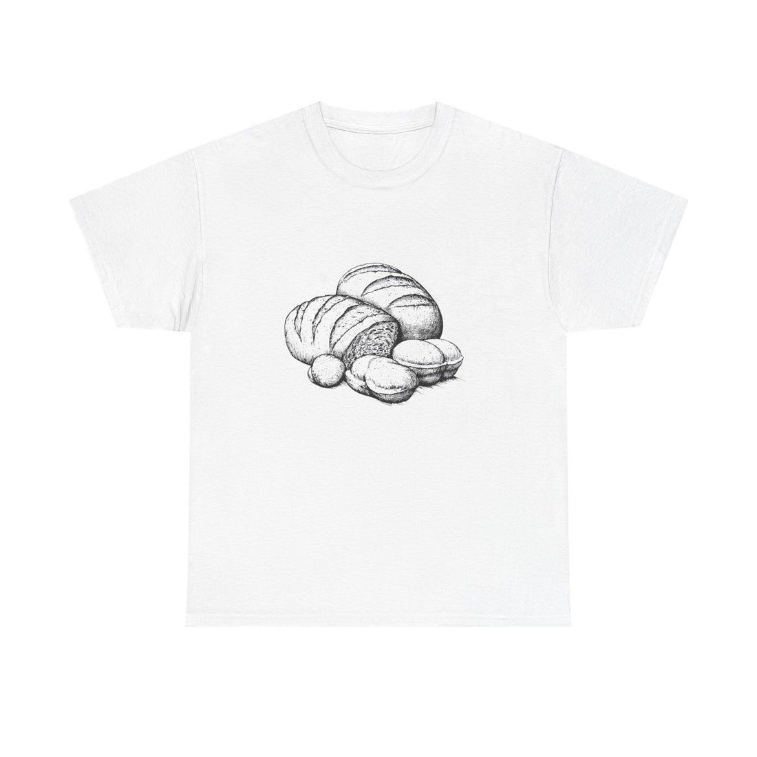 Front view of vintage bakery shirt with hand-drawn bread illustration