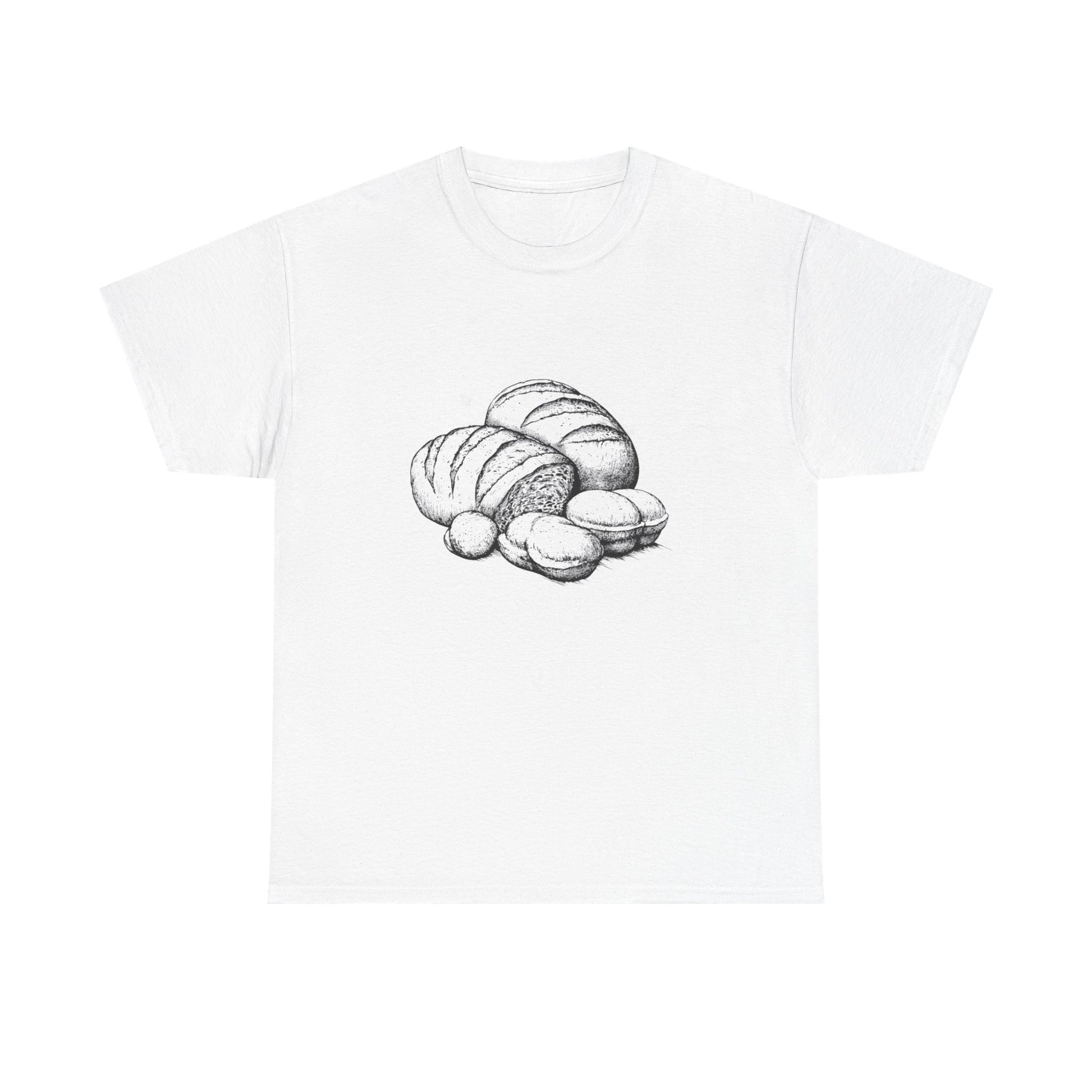 Front view of vintage bakery shirt with hand-drawn bread illustration