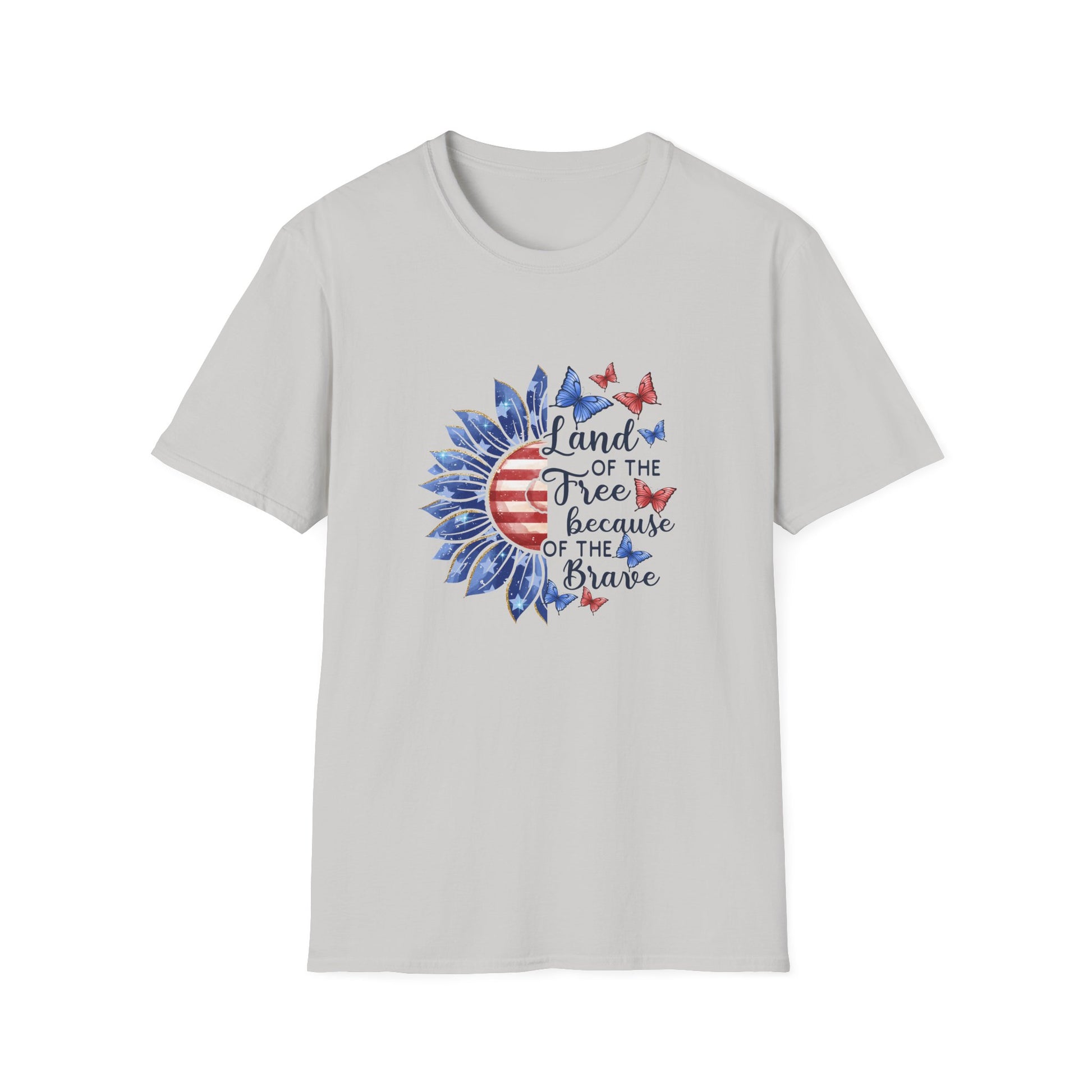 Women’s American Flag shirt with floral accents and patriotic vibe