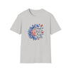 Women’s American Flag shirt with floral accents and patriotic vibe